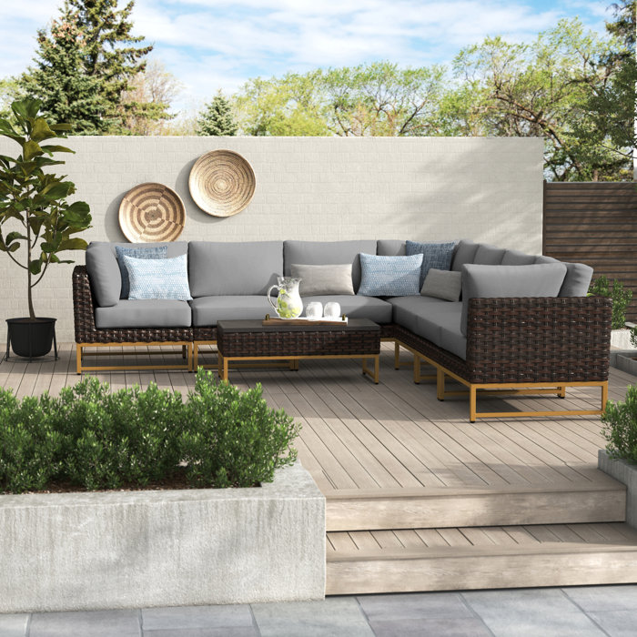 Joss and Main Nauvoo 8 Piece Rattan Sectional Seating Group with Cushions