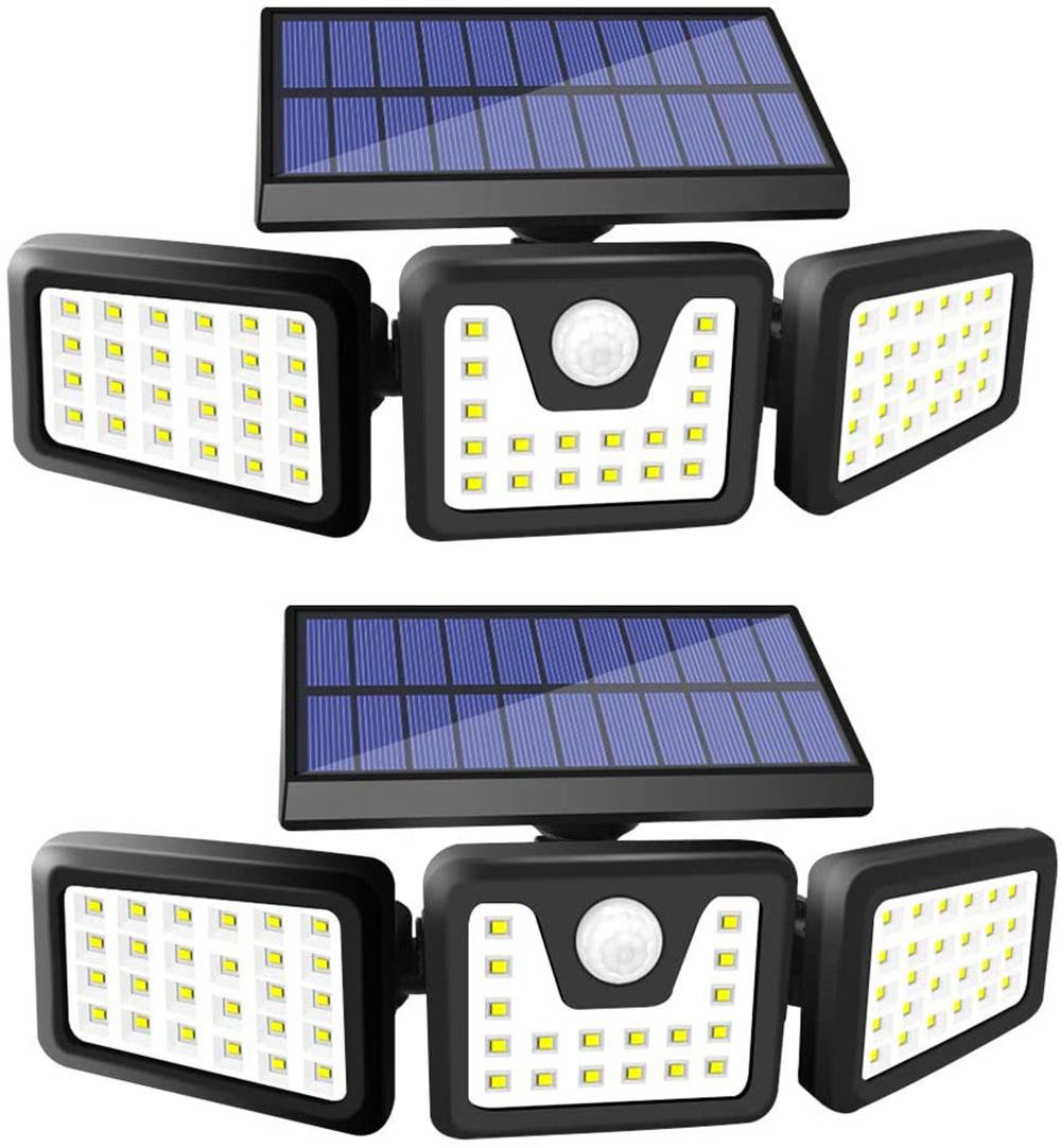 【2 Packs】 Solar Lights Outdoor Motion Sensor LED Solar Powered Flood Lights 270°Wide-Angle Adjustable Solar Security Light with 3 Lighting Modes Separate IP65 Waterproof for Porch Patio Garage Yard
