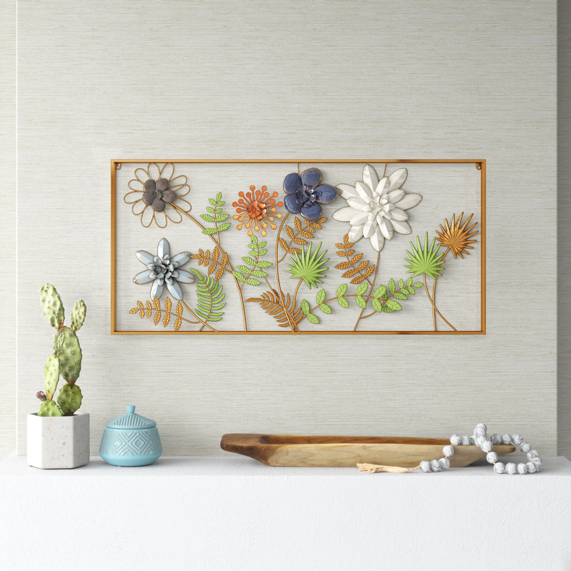 Mistana™ Framed Metal Flower Wall Décor | Wayfair