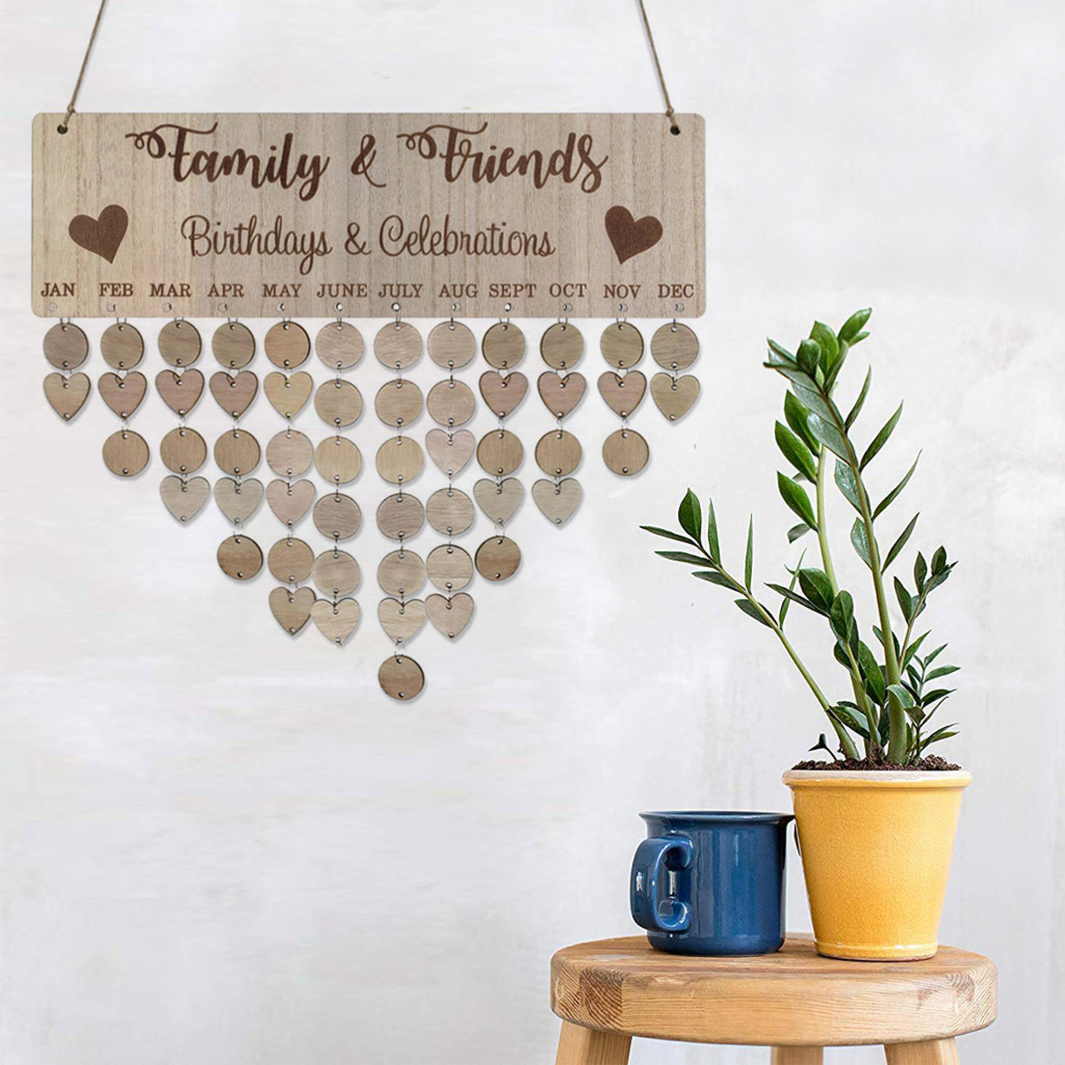 Chic Wood Birthday Reminder Boards plaque Sign Family &Friend DIY Calendar 