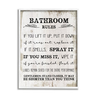 Bathroom Rules Funny Word Wood Textured Design - Floater Frame Graphic Art
