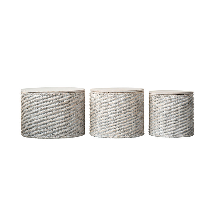 Joss and Main Kade Woven Water Hyacinth 3 Piece Nesting Tables