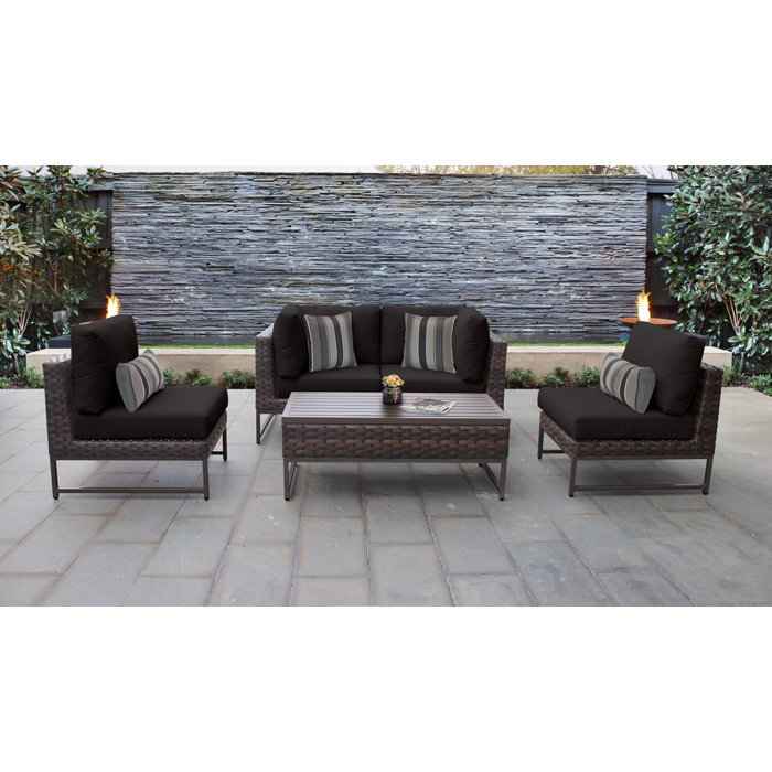 Joss and Main Nauvoo 5 Piece Rattan Sectional Seating Group with Cushions