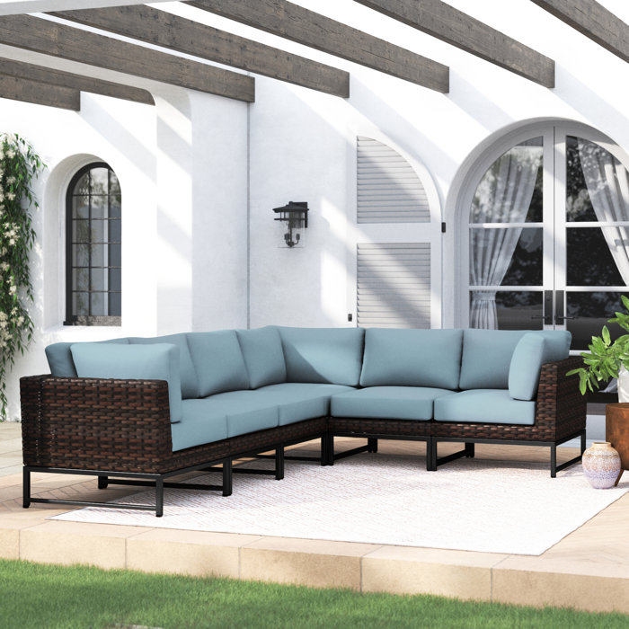 Joss and Main 124" Wide Wicker Patio Sectional with Cushions