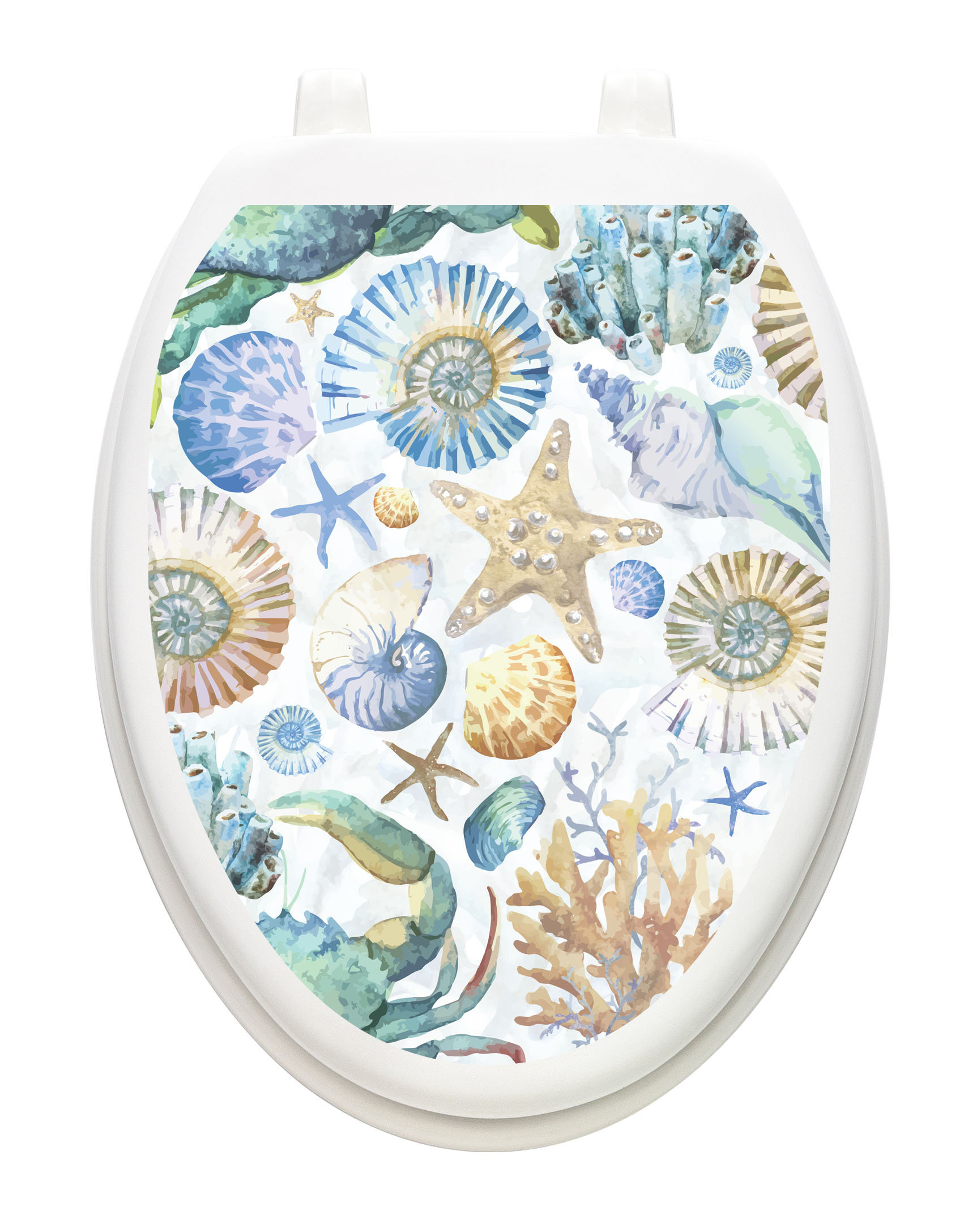 Tidal Treasures Seashells Size Elongated Toilet Tattoos Toilet Seat Cover Decal