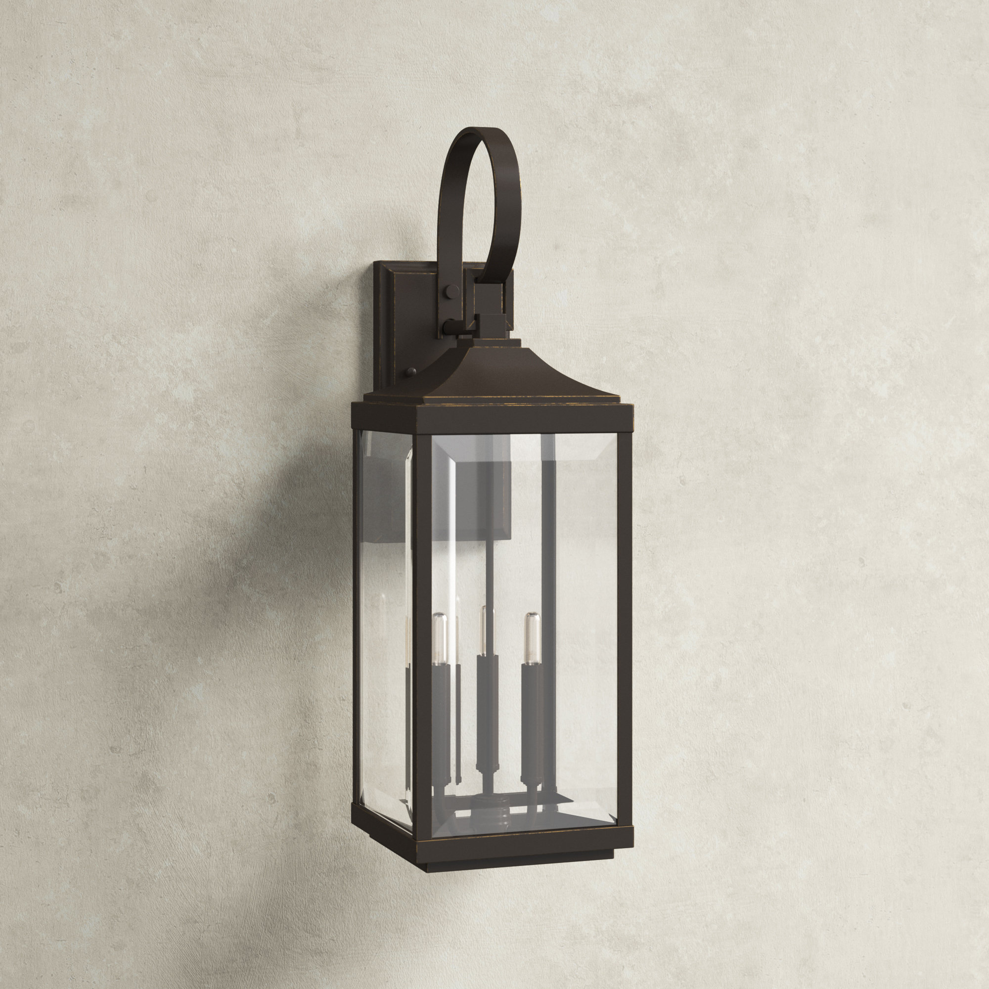 Pack of 2 Outdoor Wall Lantern Sconce With 6-Panel Clear Glass Design