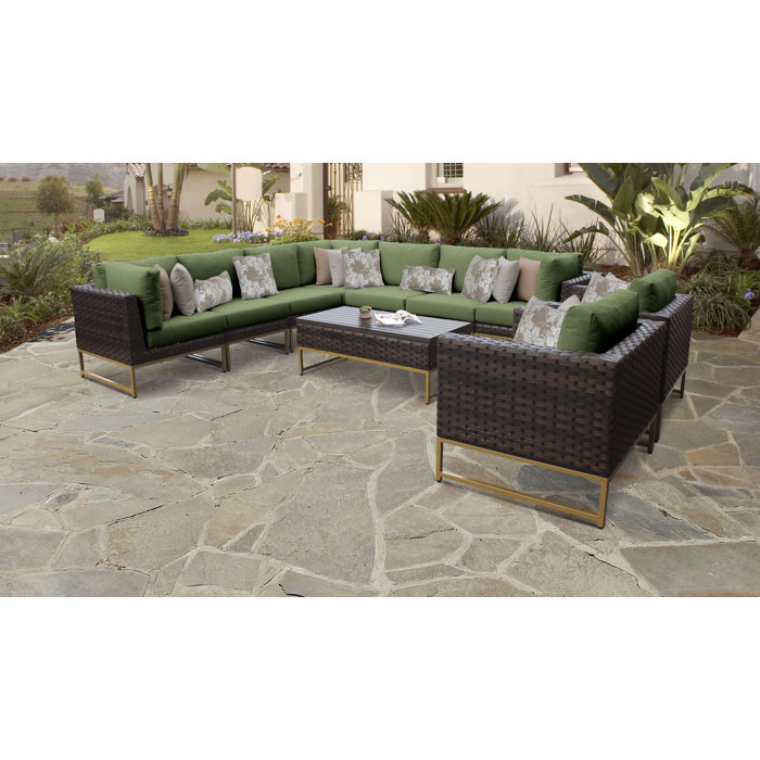 Joss and Main Nauvoo 10 Piece Rattan Sectional Seating Group with Cushions
