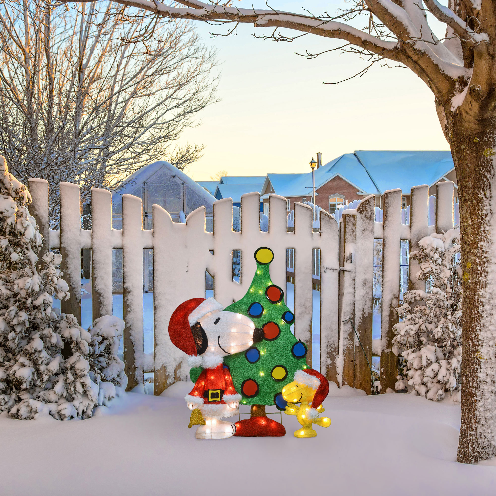 The Holiday Aisle 3 Piece Pre Lit Santa Snoopy And Woodstock With Christmas Tree Yard Art Decor Lighted Display Set Reviews Wayfair