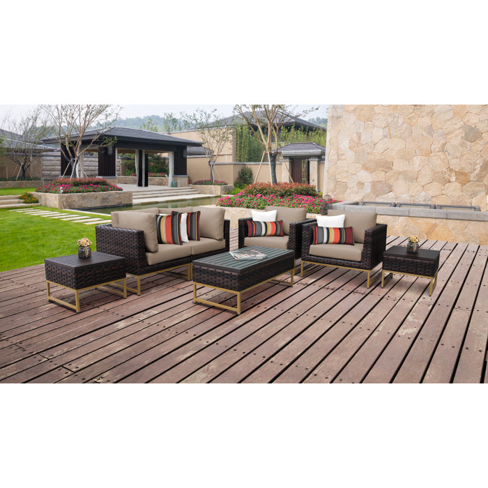 Joss and Main 7 Piece Rattan Sectional Seating Group with Cushions