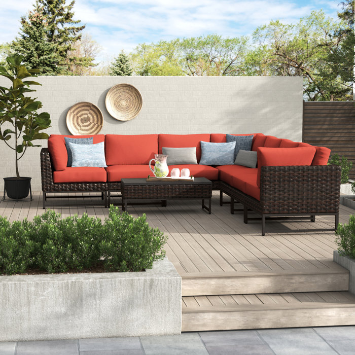 Joss and Main Nauvoo 8 Piece Rattan Sectional Seating Group with Cushions