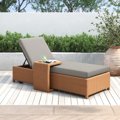 Juniper Wheeled Outdoor Wicker Reclining Chaise Lounge with Cushion and Table by Joss and Main