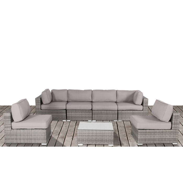 Joss and Main Conner Rattan Sunbrella Sofa Seating Group with Cushions