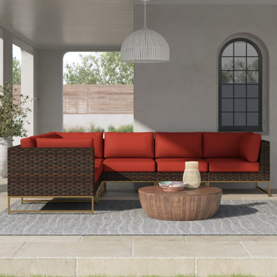 124" Wide Wicker Patio Sectional with Cushions by Joss and Main