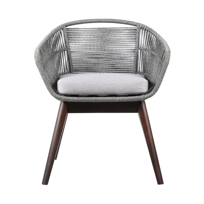 Joss and Main Kiki Indoor Outdoor Dining Chair In Light/Dark Eucalyptus Wood With Latte Rope And Grey Cushion
