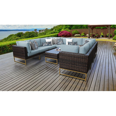 11 Piece Rattan Sectional Seating Group with Cushions by Joss and Main