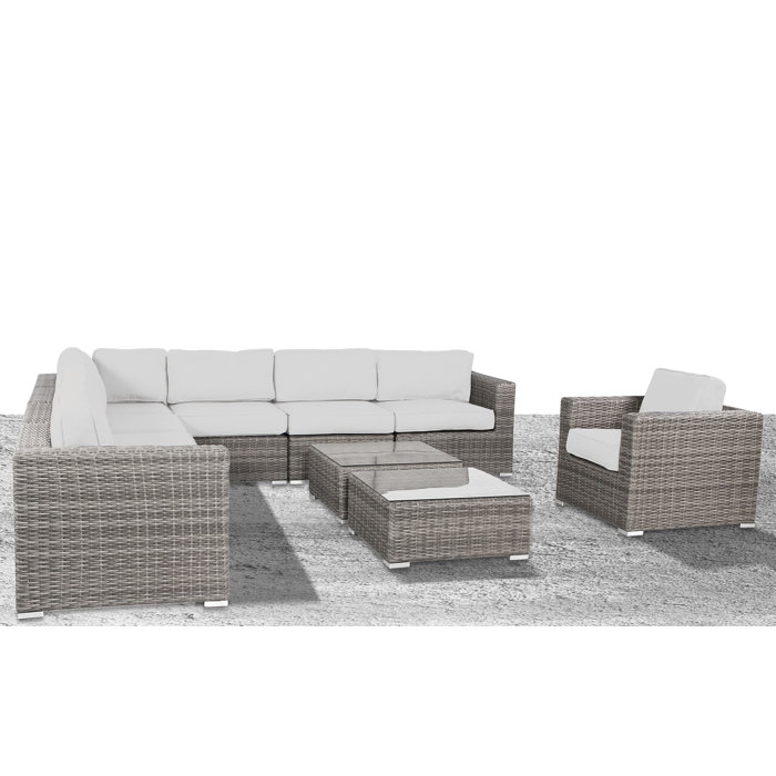 Joss and Main Conner 10 Piece Rattan Sectional Seating Group with Cushions