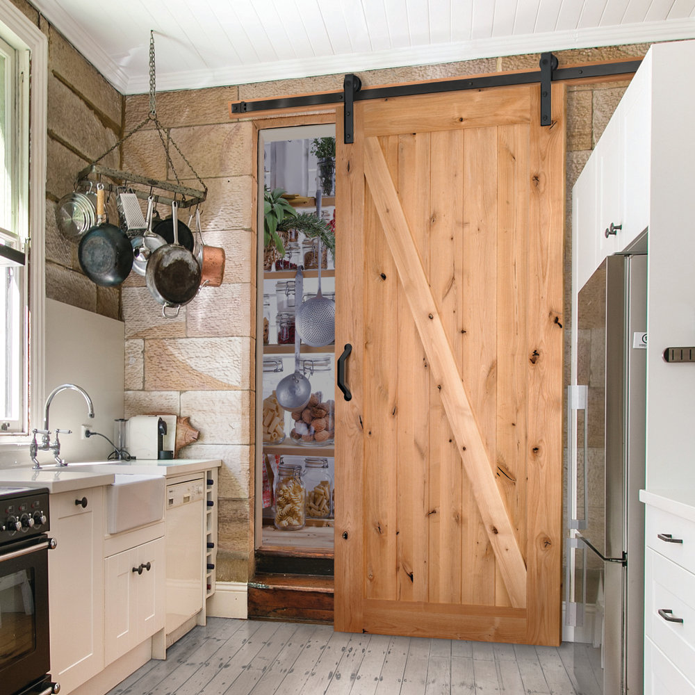 Masonite Paneled Wood Z Bar Knotty Alder Interior Slab Barn Door With Installation Hardware Kit Wayfair