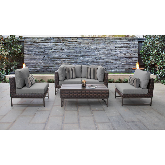 Joss and Main Nauvoo 5 Piece Rattan Sectional Seating Group with Cushions