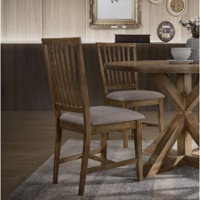 (Set-2) Side Chair Tan Linen Chair Weathered Oak Chair For Dining Room by Rosalind Wheeler