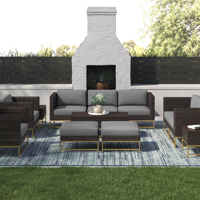 Joss and Main 6 Piece Rattan Sectional Seating Group with Cushions