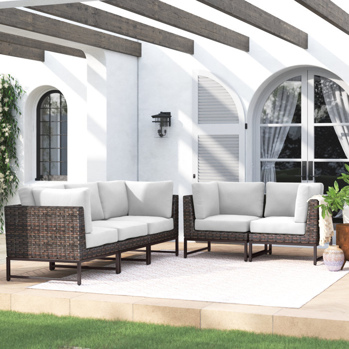 Joss and Main Nauvoo Outdoor Wicker Patio Sofa with Cushions