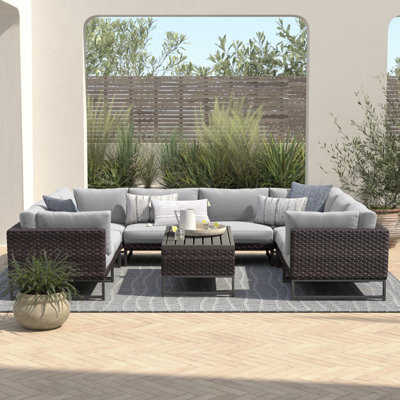 9 Piece Rattan Sectional Seating Group with Cushions by Joss and Main