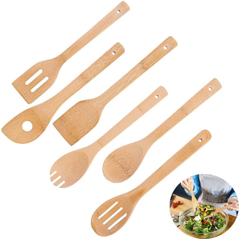 Wooden Kitchen Cooking Utensils Set 6 Pcs Wooden Spoons /& Spatula Cooking Tools