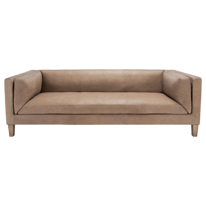 Safavieh Couture Bernadette 88.2" Genuine Leather Square Arm Sofa