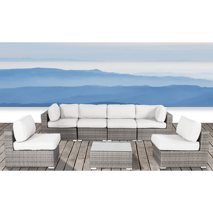 Joss and Main Conner Rattan Sunbrella Sofa Seating Group with Cushions