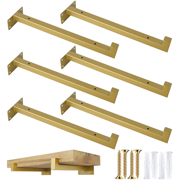 6 Pack Heavy Duty Shelf Brackets Industrial Iron Squre Pipe Shelving  Brackets With Lip For Kitchen Bathroom Storage (Gold)12