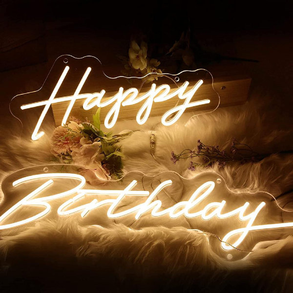 SOLIDEE Neon Sign Happy Birthday Neon Lights Multiple Lighting Modes Adjustable Brightness LED Neon Light for All Birthday Party Home Decoration White Happy 18 x 8 in, Birthday 26 x 8 in 
