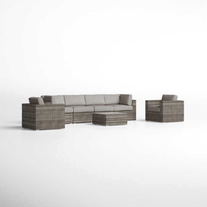 Joss and Main Conner 7 Piece Rattan Sectional Seating Group with Cushions