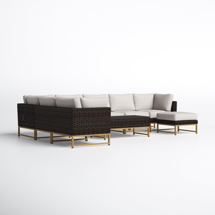 Joss and Main 9 Piece Rattan Sectional Seating Group with Cushion