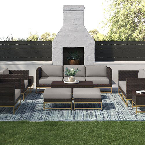 Joss and Main 6 Piece Rattan Sectional Seating Group with Cushions