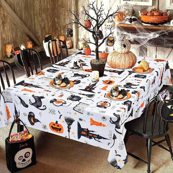 Halloween Rectangle Tablecloth Pumpkin Table Cover Polyester Table Cloth for Halloween Kitchen Dinning Room Party Supplies 