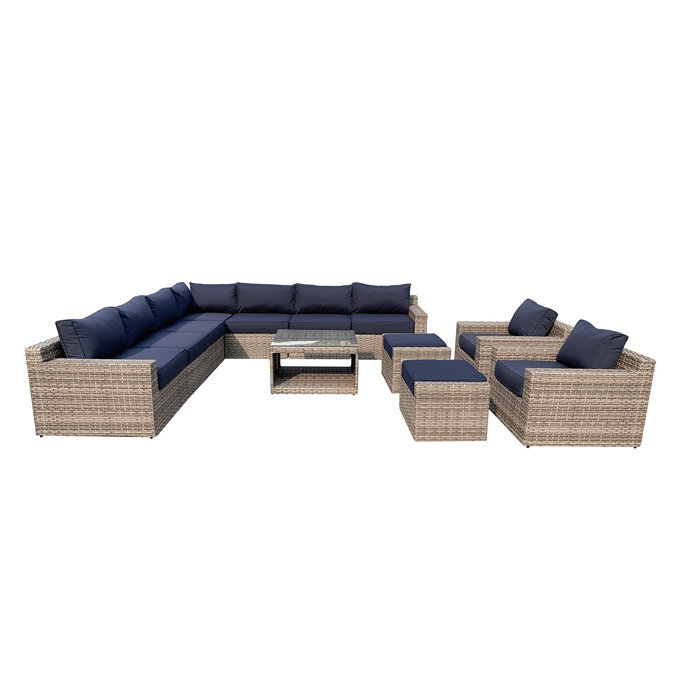 Latitude Run Modale 12 Piece Rattan Sectional Seating Group with Cushions