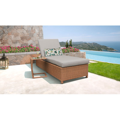 Juniper Wheeled Outdoor Wicker Reclining Chaise Lounge with Cushion and Table by Joss and Main