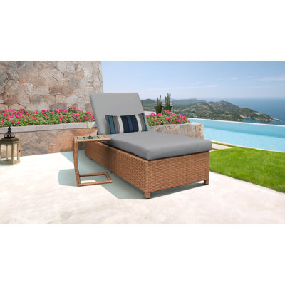 Juniper Wheeled Outdoor Wicker Reclining Chaise Lounge with Cushion and Table by Joss and Main