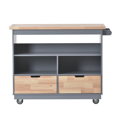 Kitchen Cart Rolling Mobile Kitchen Island Solid Wood Top, Kitchen Cart With 2 Drawers,Tableware Cabinet