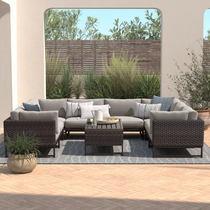 Joss and Main 9 Piece Rattan Sectional Seating Group with Cushions