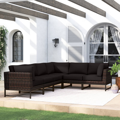 124" Wide Wicker Patio Sectional with Cushions by Joss and Main