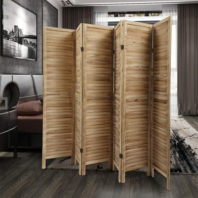 Sycamore Wood 6 Panel Screen Folding Louvered Room Divider - Light Burn