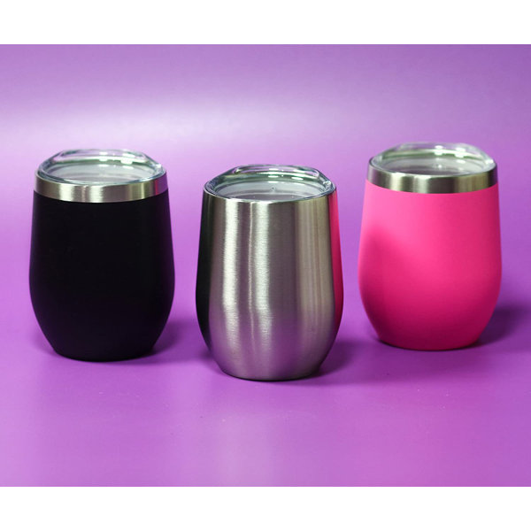 Purple 12 oz Double Wall Vacuum Insulated Stainless Steel Stemless Wine Tumbler Glass Coffee Travel Mug With Lid Dragonfly 