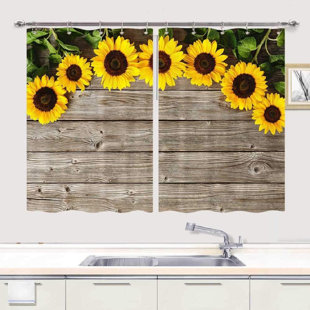 Window Treatment Sets with Hooks 55X39Inches Kitchen Decorations Window Drapes Spring Flower on Vinatge Country Wood Wood Curtains Panels NYMB Sunflower on Rustic Wooden Kitchen Window Curtains 