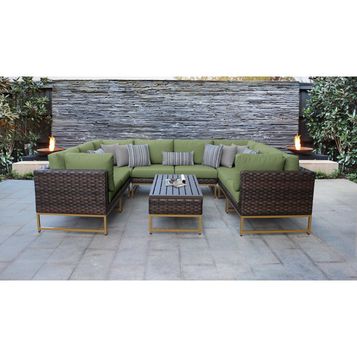 Joss and Main 9 Piece Rattan Sectional Seating Group with Cushions