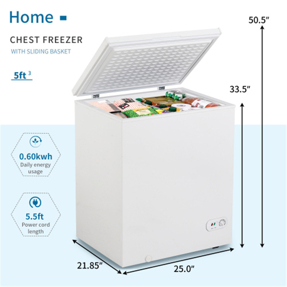 5 cu.ft Chest Freezer Removable Storage Basket 7 Temperature Settings Top Open Door Freezing Machine for Home and Kitchen/Dorm/Bar/Office 