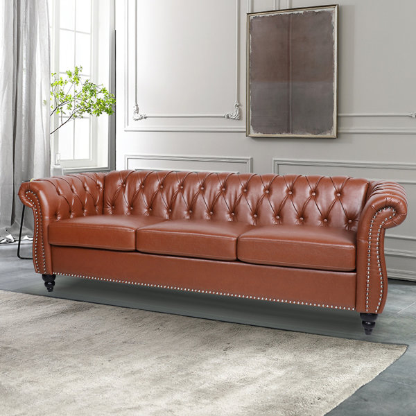 Canora Grey Annisa 84'' Faux Leather Rolled Arm Chesterfield Sofa ...