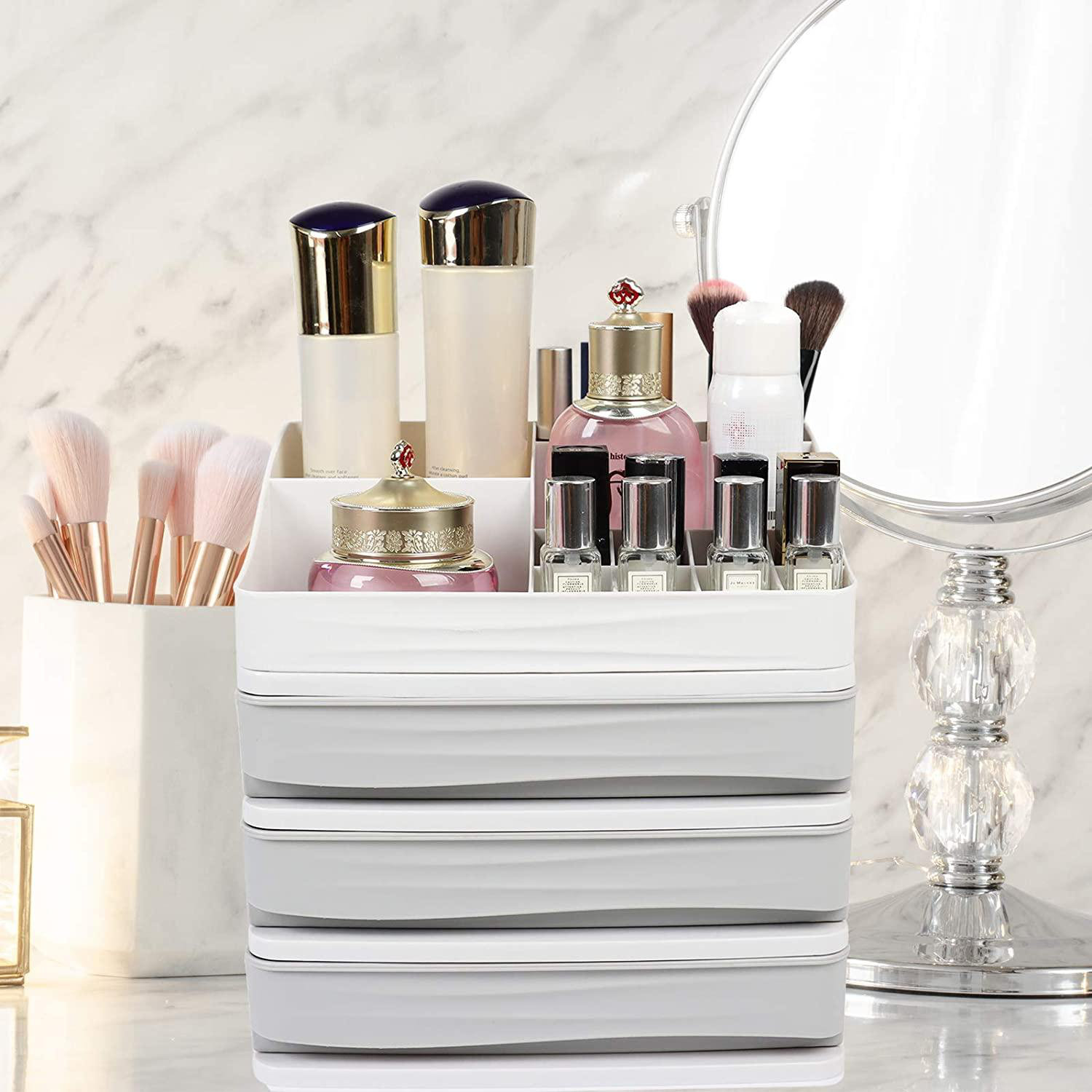 Rebrilliant Cosmetic Makeup Organizer Storage With Drawers Plastic Bathroom Skincare Display Box Brush Lipstick Holder S 3 Pink Wayfair