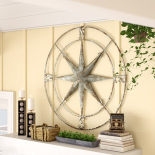 Decorative Round Metal Compass Wall Décor,Home Art for Outdoor//Indoor//Garege Gold-Black