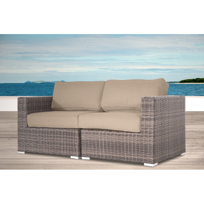 Joss and Main Conner 66" Wide Outdoor Wicker Loveseat with Cushions